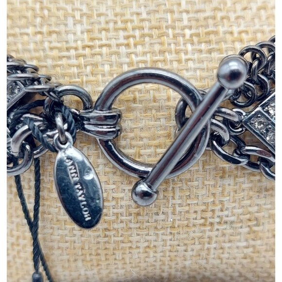 NWT Ann Taylor Statement Bracelet Gun Metal Multi Strand Crystal Accents Toggle - Picture 4 of 12